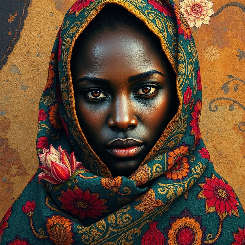 Woman in Cashmere Shawl, Mixed Media Art