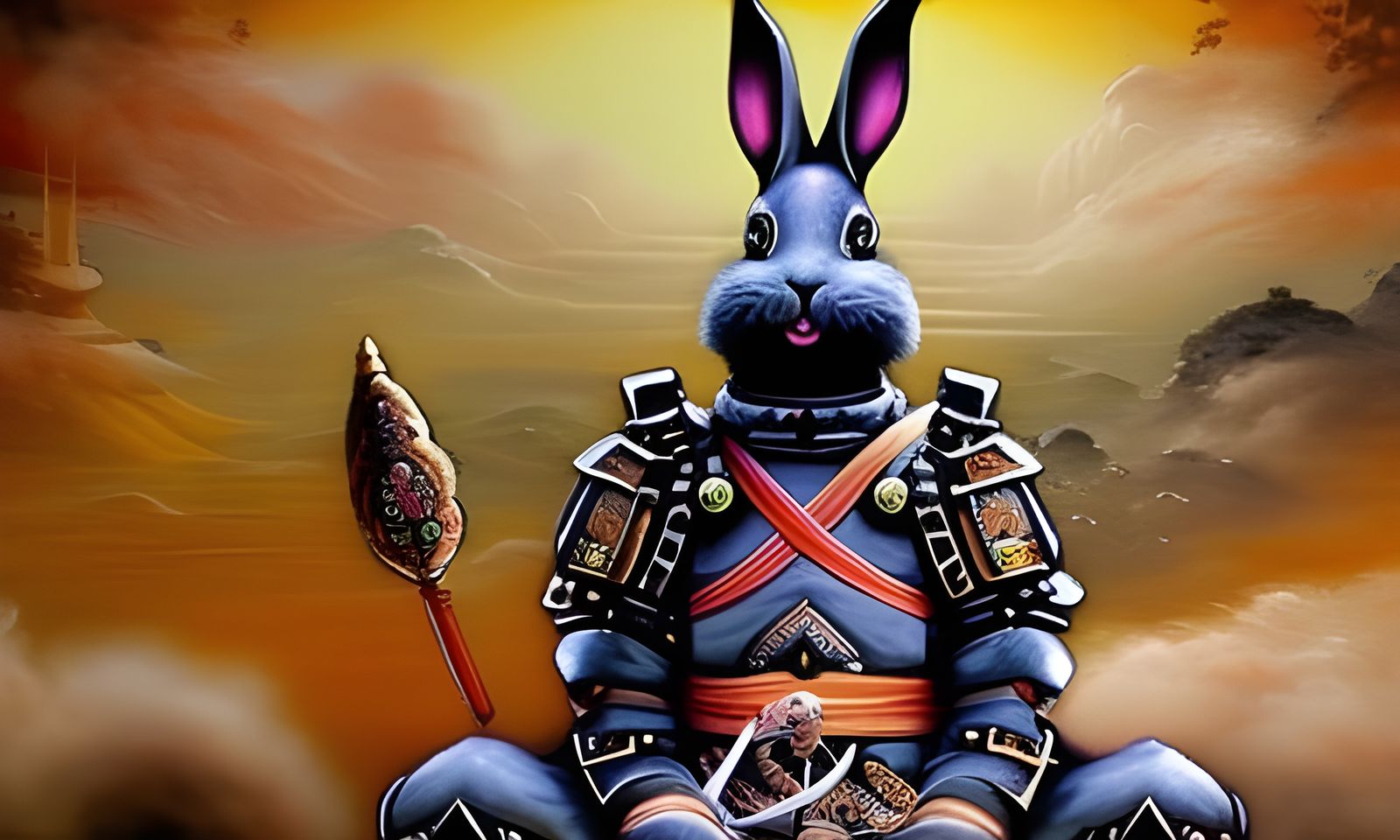 Samurai Rabbit Meditating in Japanese Room