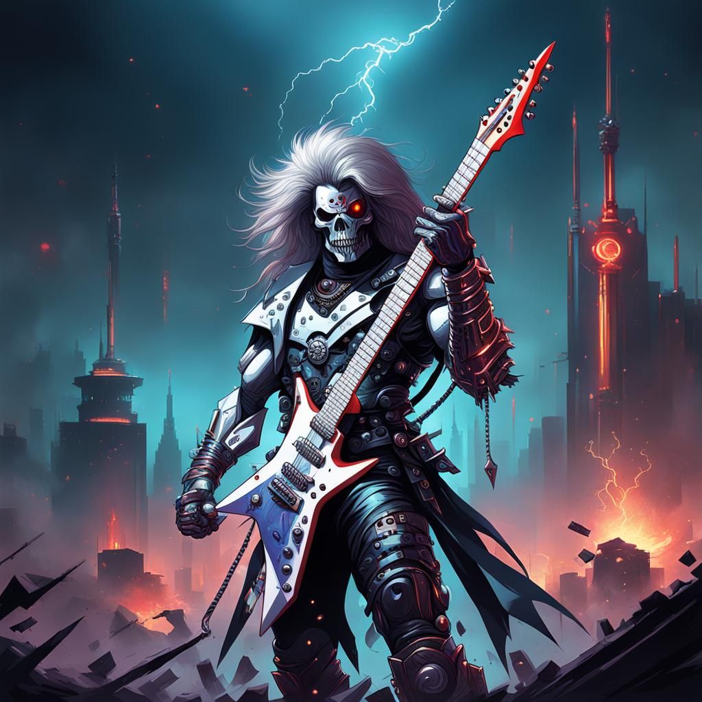 Glam Rock Cyborg Warrior with Guitar Sword