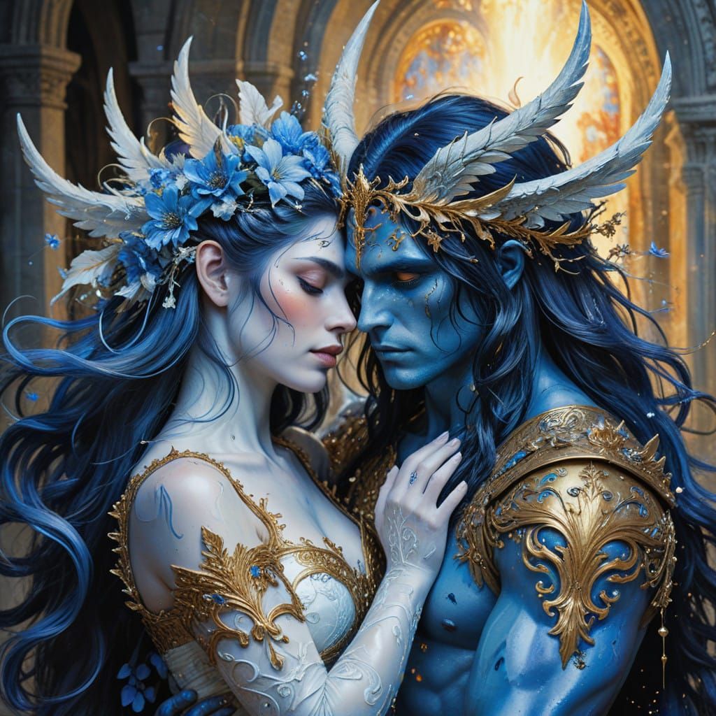 Heavenly Demon Wedding in Renaissance Style Watercolour