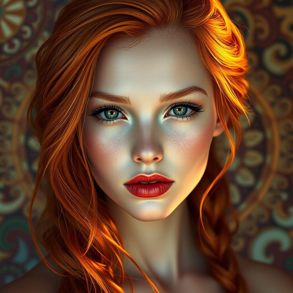 Hyperrealistic Redhead Goddess in Vibrant Color and Soft Lig...