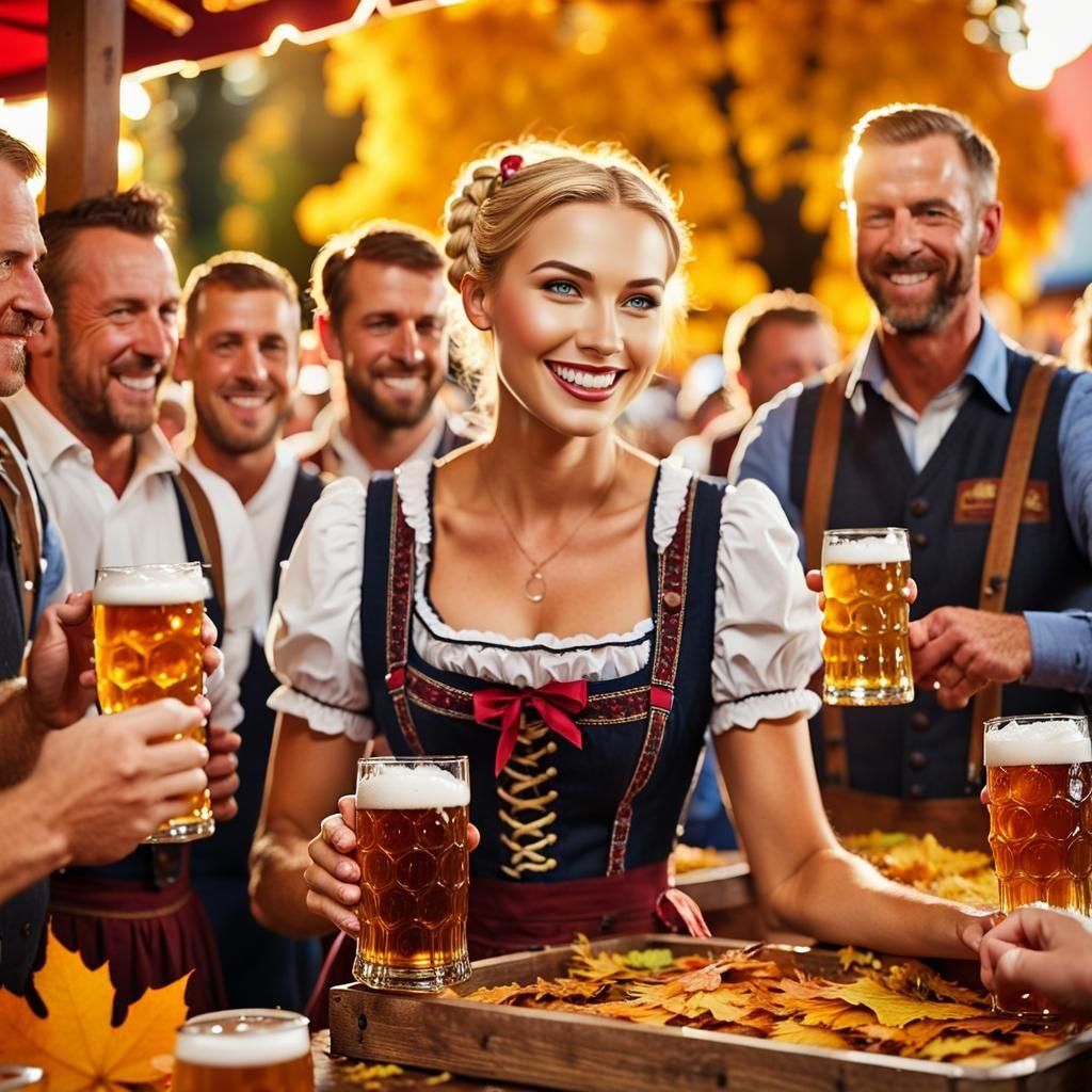 Oktoberfest Beer Booth with Milkmaid Waitress