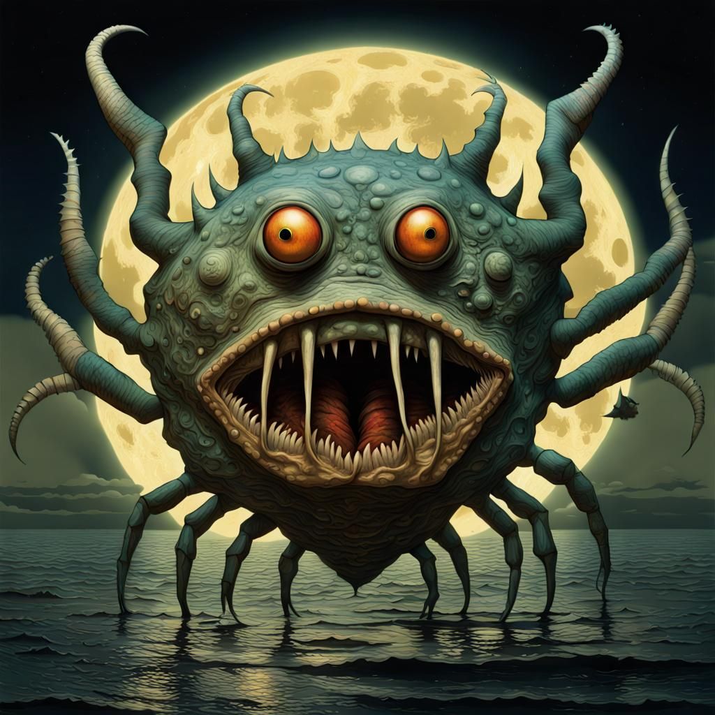 Monster Fish Crab Howling at the Moon