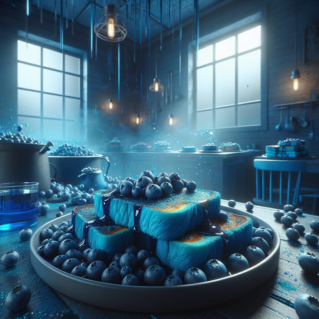 Hyperrealistic Blue French Toast with Blueberry Syrup