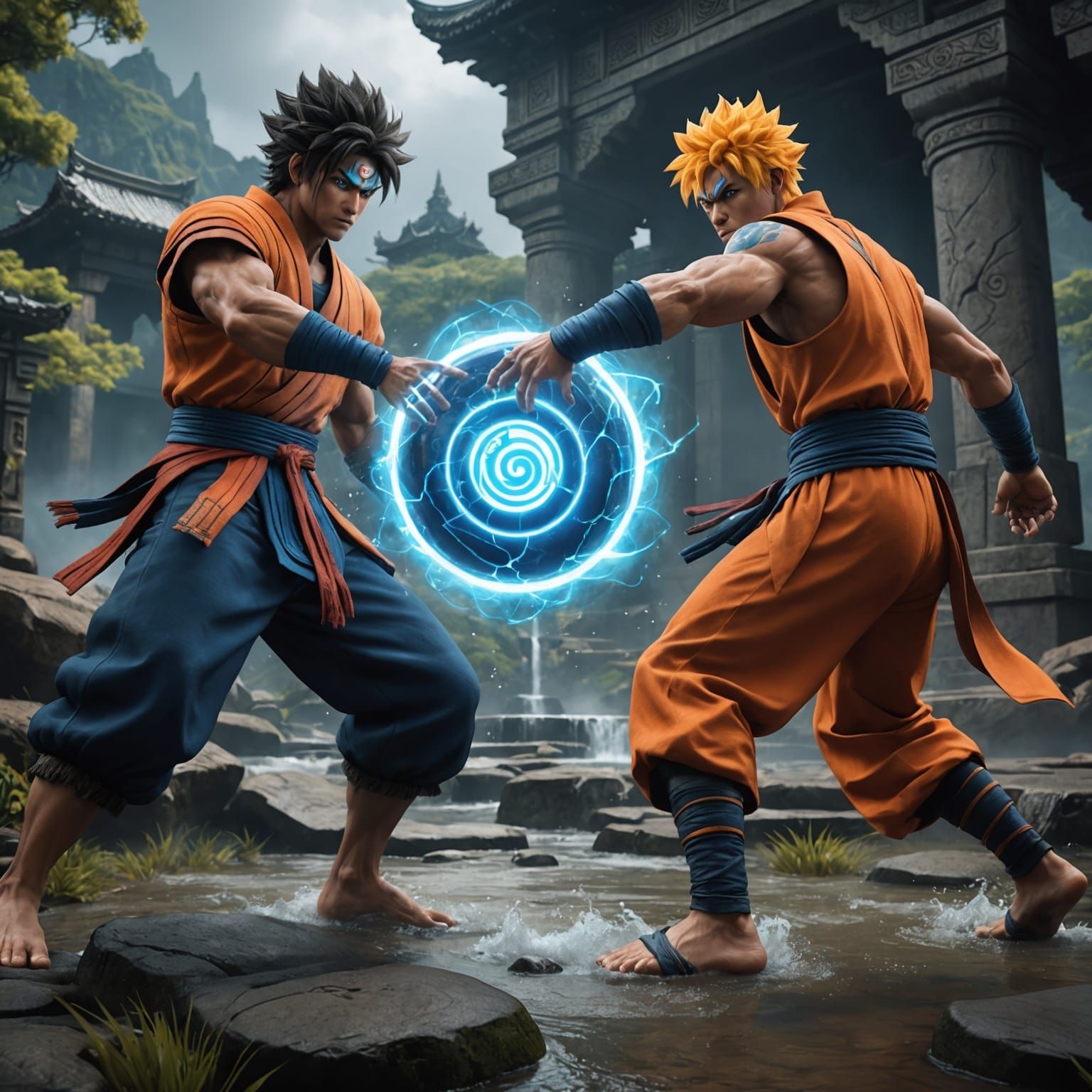 Rasengan Versus Kamehameha: Fantasy Concept Art