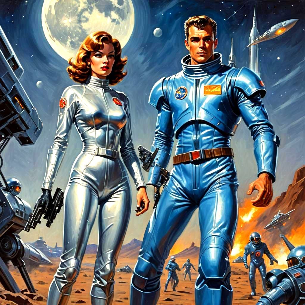 1930s Sci-Fi Pulp Magazine Cover: Rocket Ship Heroine