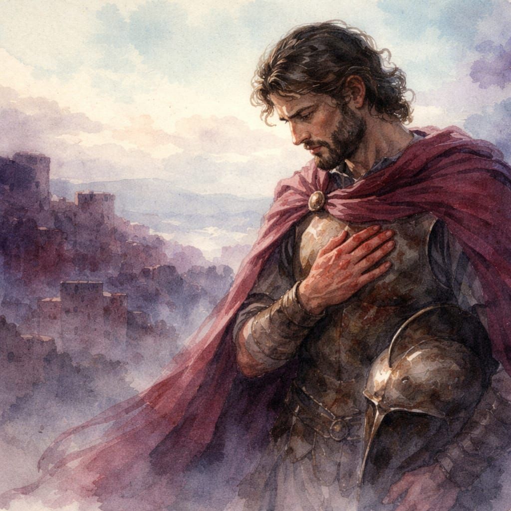 Watercolor Painting of Hector in Tragic Calm