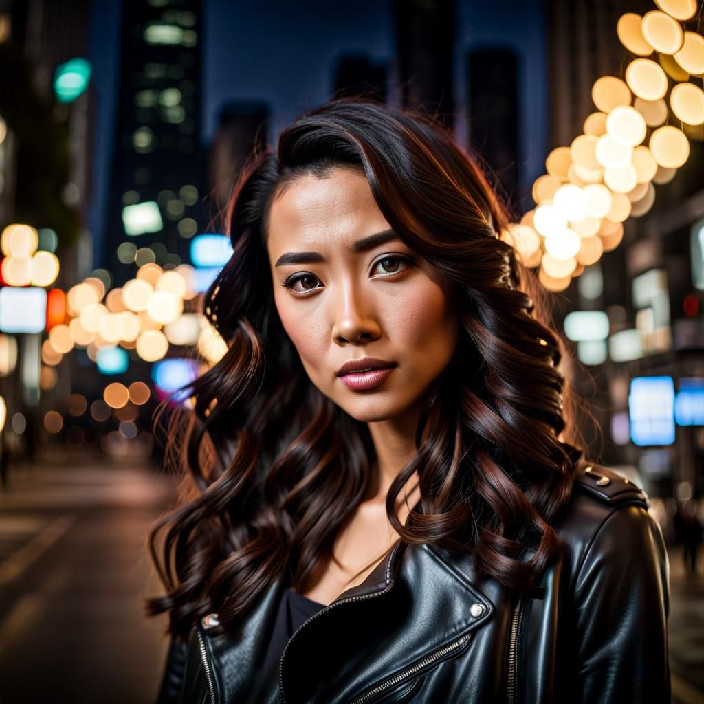Photorealistic Portrait of a Woman in Tokyo at Night