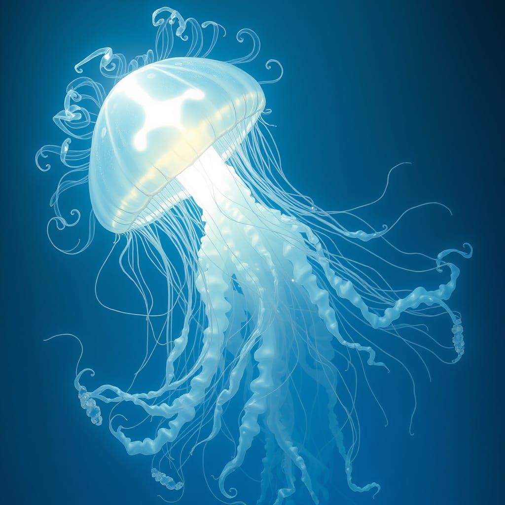 Ethereal Goddess in Iridescent Robes with Undulating Tentacl...