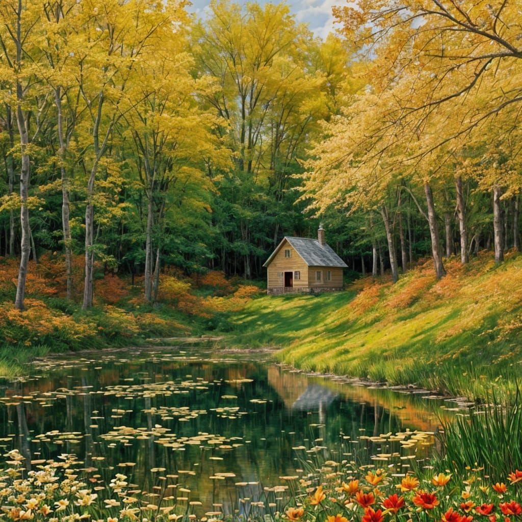 Fawn in Floral Glade: An Impressionist Oil Painting