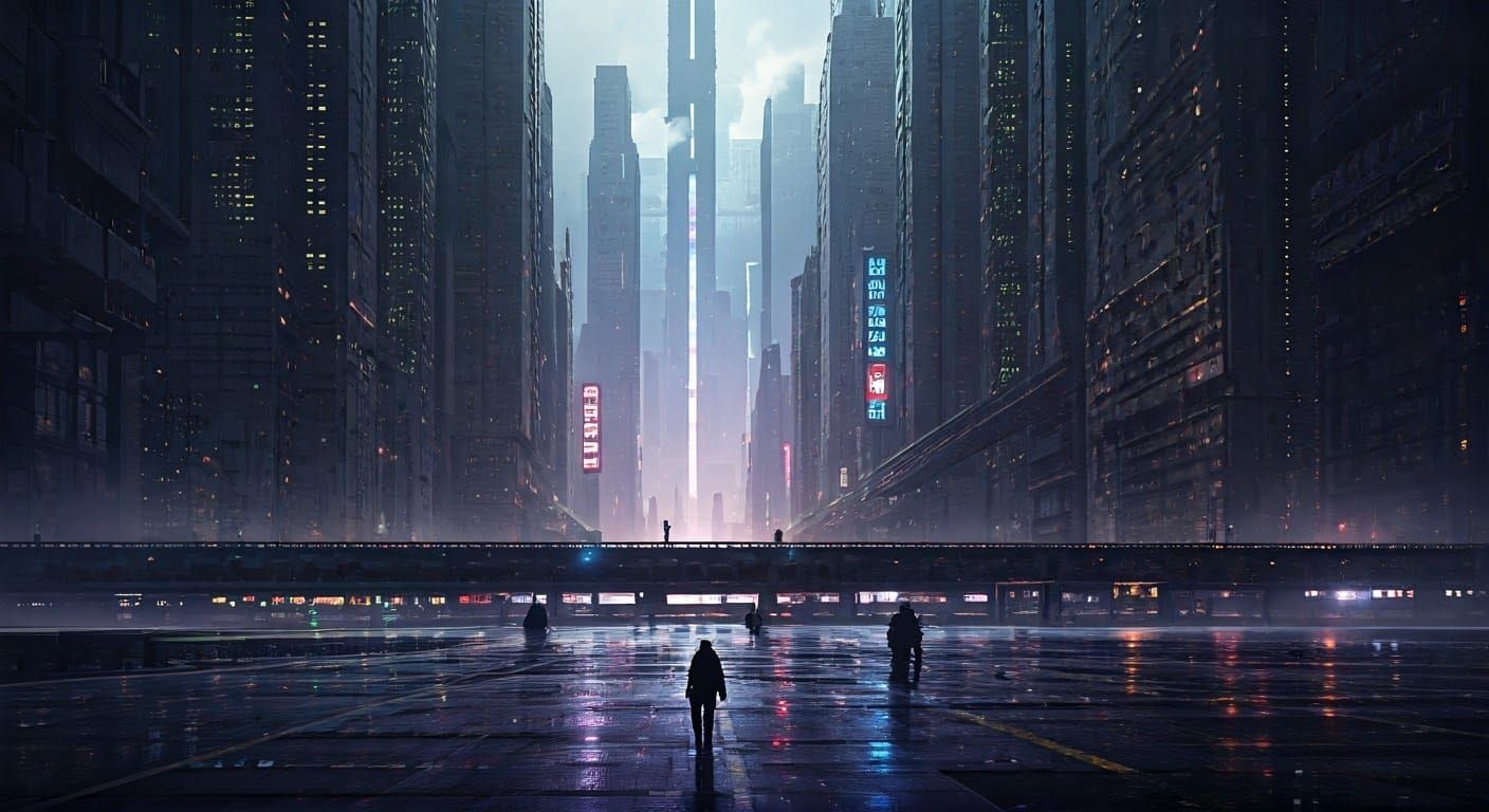 Futuristic Garbage Skyscrapers in Cyberpunk Metropolis