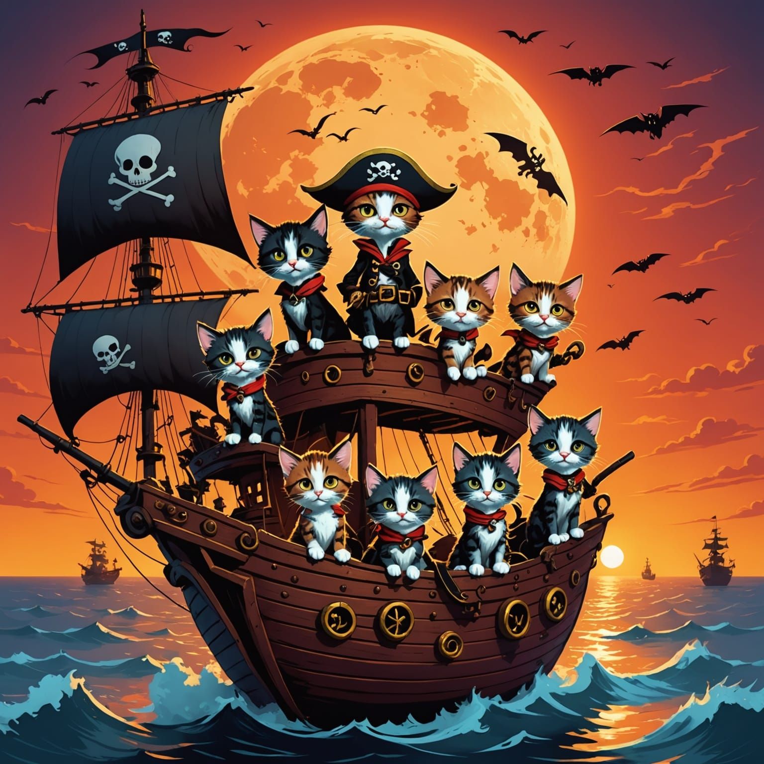 Kittens as Pirates in Burton and Seuss Style