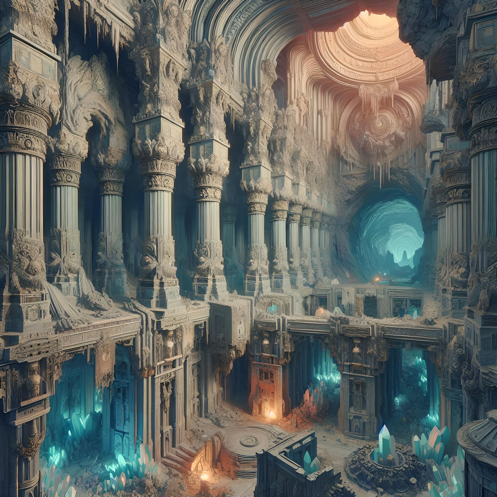 Mines of Moria, in the tradition of Tolkien, fantasy art sty...