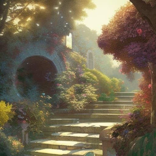 Tranquil Garden with Moongate in Detailed Portrait