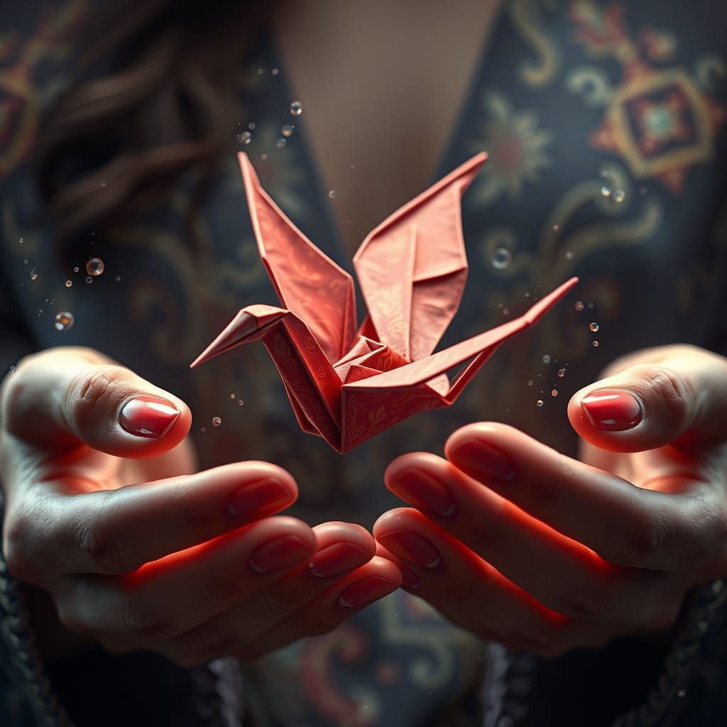 Ethereal Origami Crane in Dreamlike Splendor
