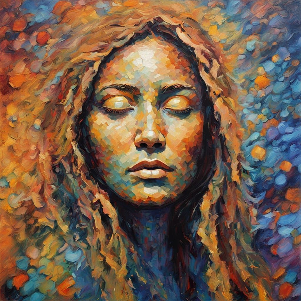 Serenely Gazing Alien Goddess in Cosmic Nebulae