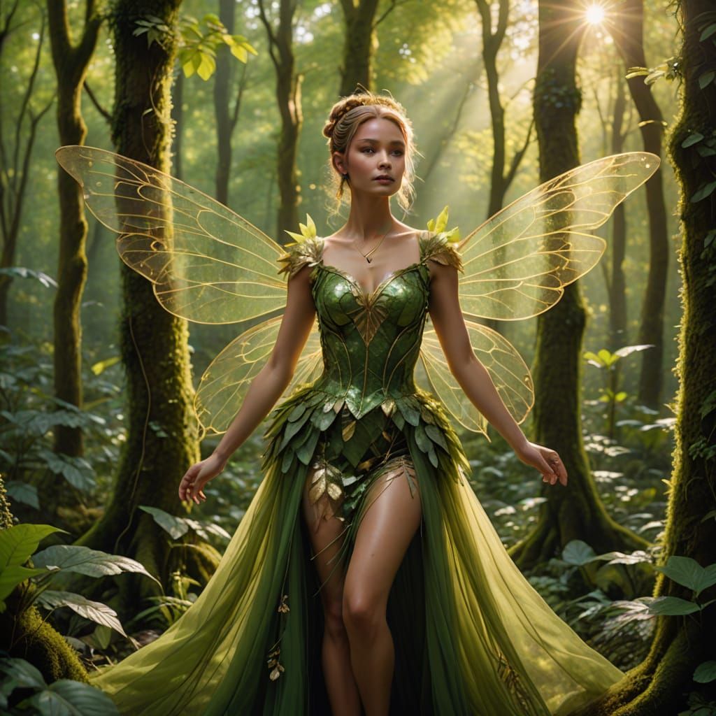 Enchanting Forest Fairy in Flight, Sunlit Glade