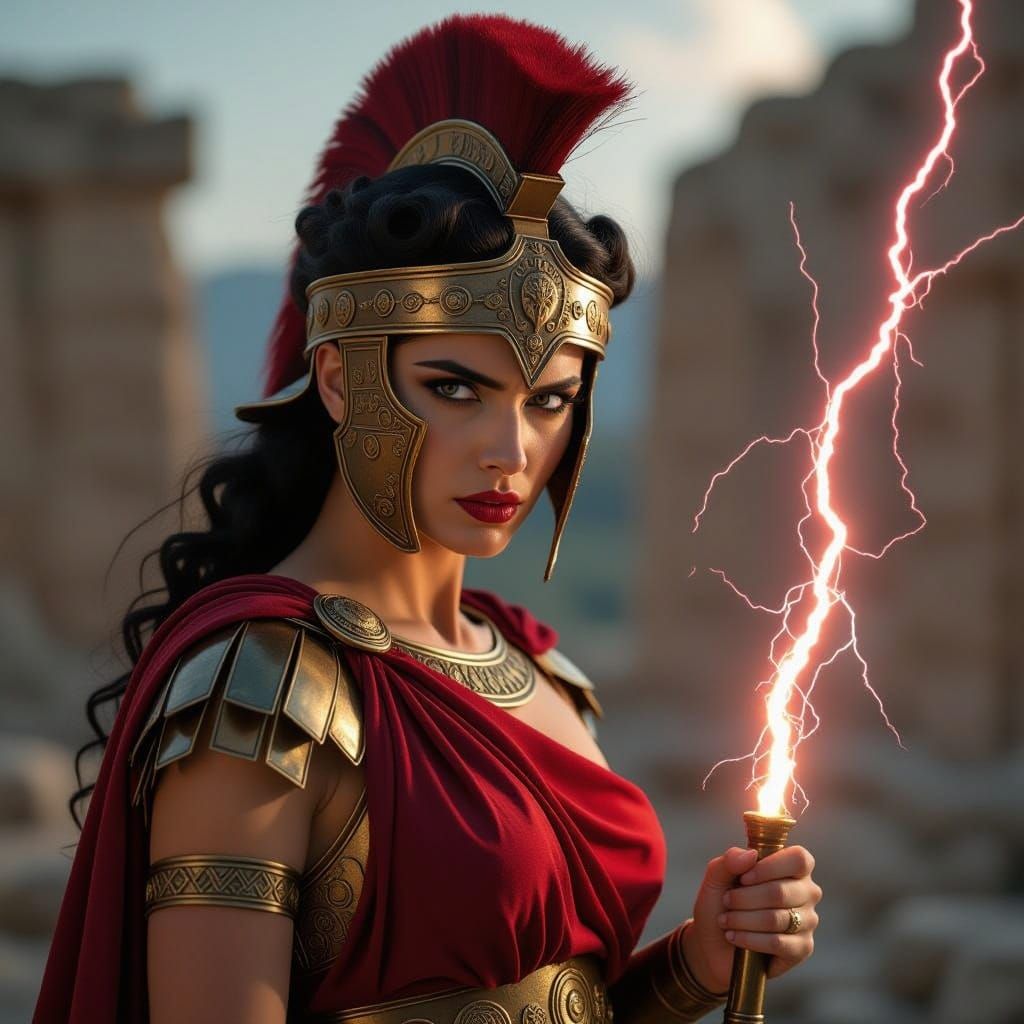 Etruscan Goddess Menrva Wields Lightning in Ancient Glory