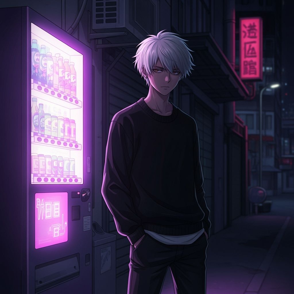 Anime-Style Man in Neon Alley