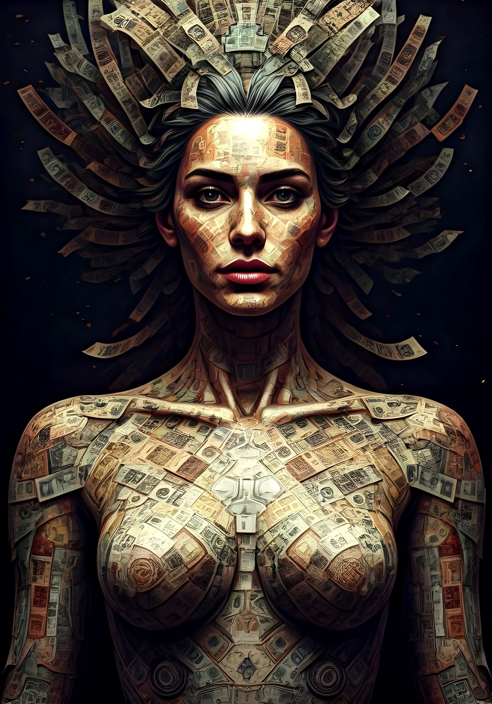 Wealthy Woman in Vibrant Global Currency Hues