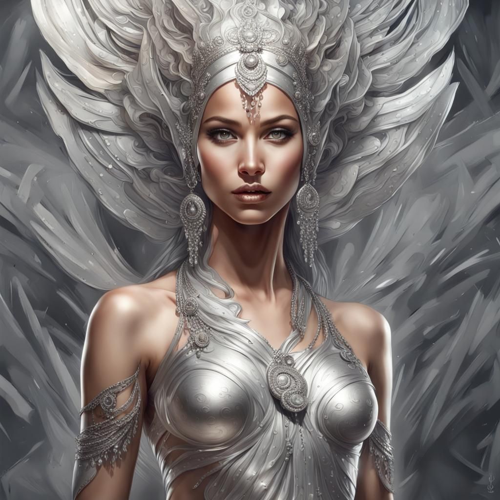 Stunning Silver Goddess in Detailed Digital Painting