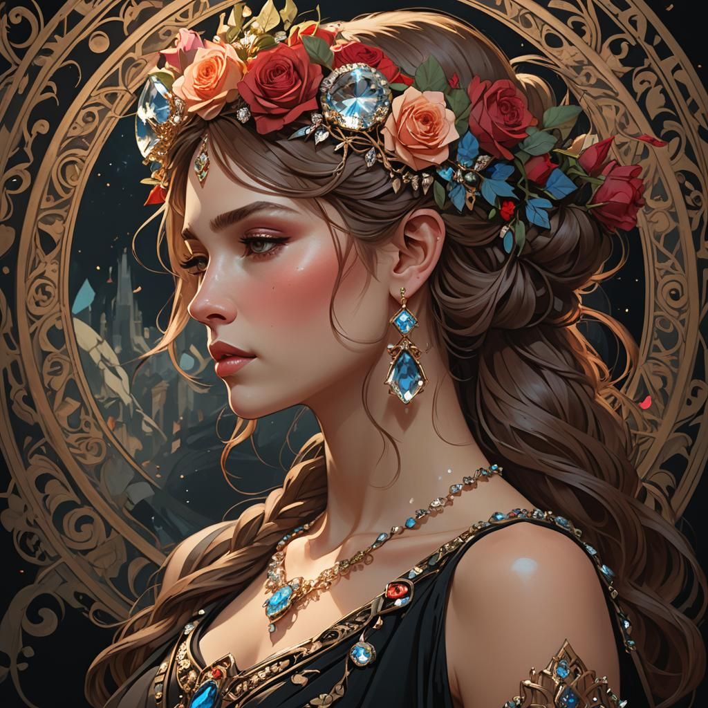Brunette with Crystal Jewelry in Art Nouveau Style