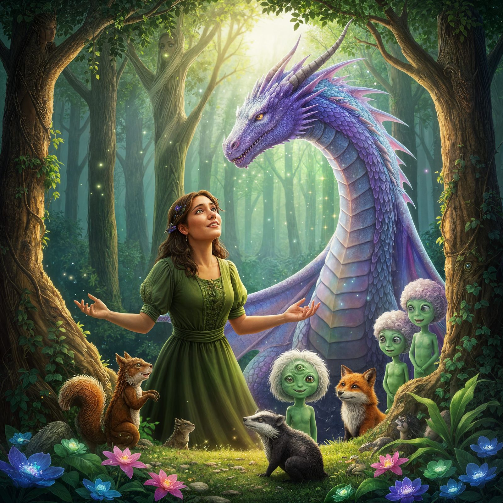 Mystical Union: Woman and Dragon Fantasy Art