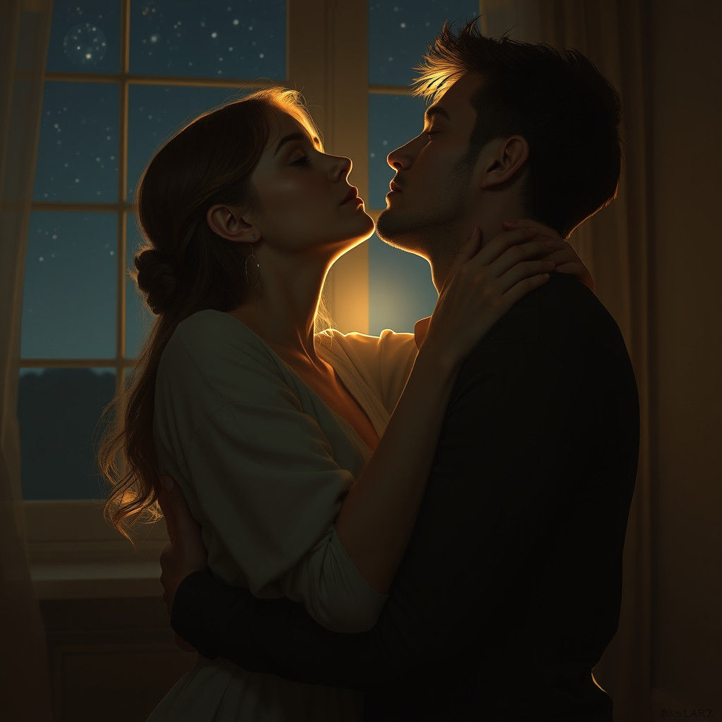 Melancholic Embrace Under Starry Night Sky