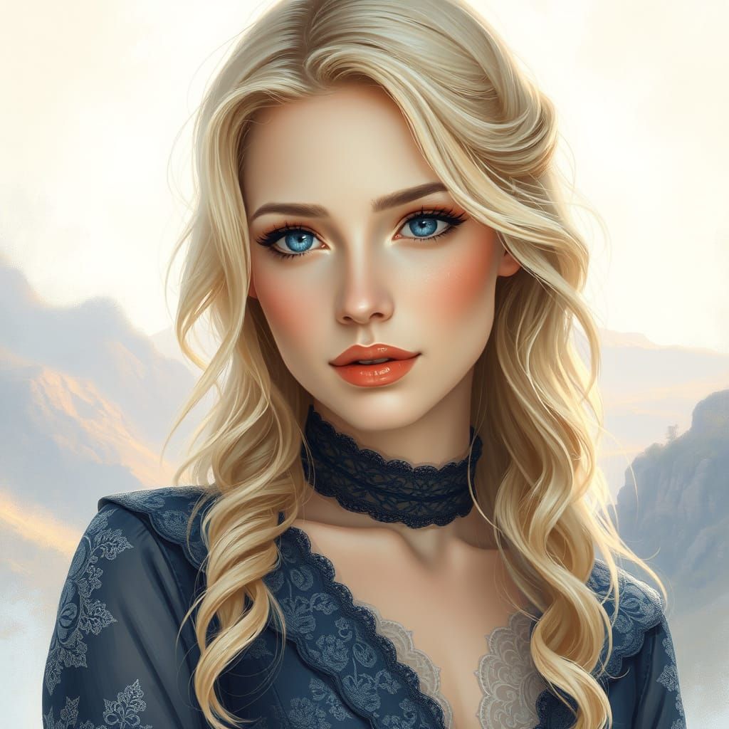 Ethereal Lady in Serene Landscape