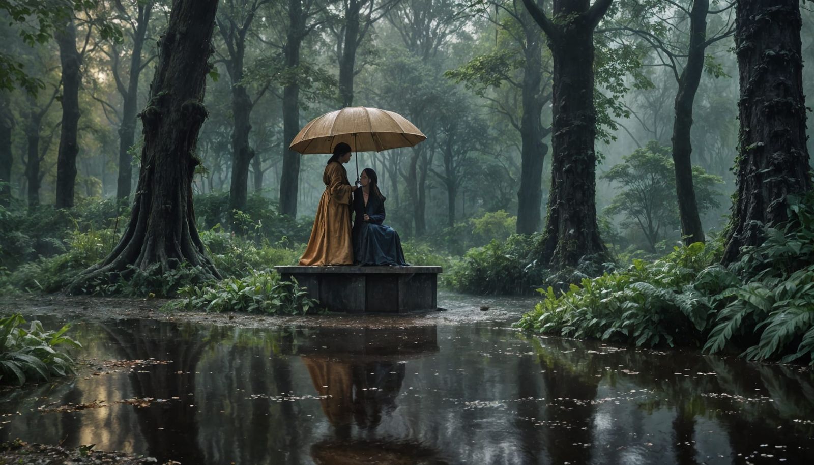 Tiergarten Berlin in Rain: Oil Painting