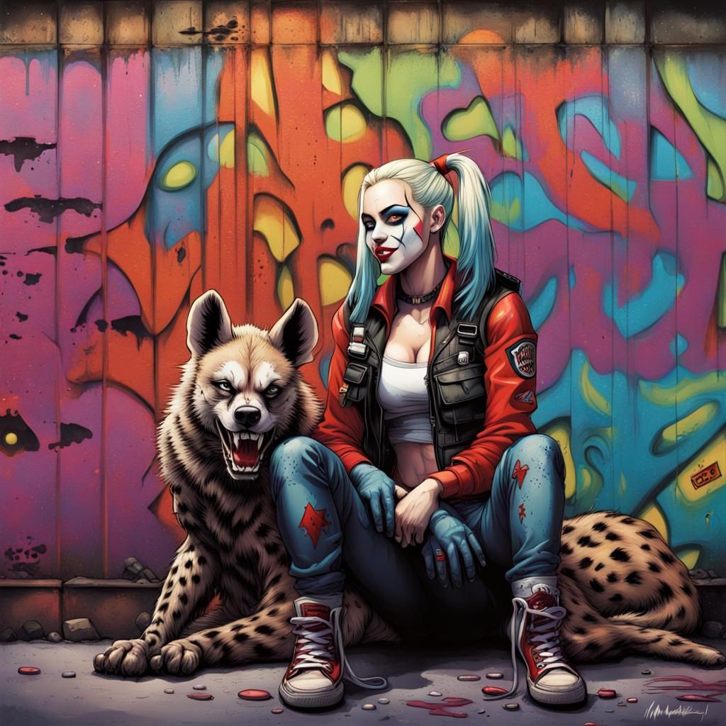 Harley Quinn and Joker Hyena in Graffiti Art
