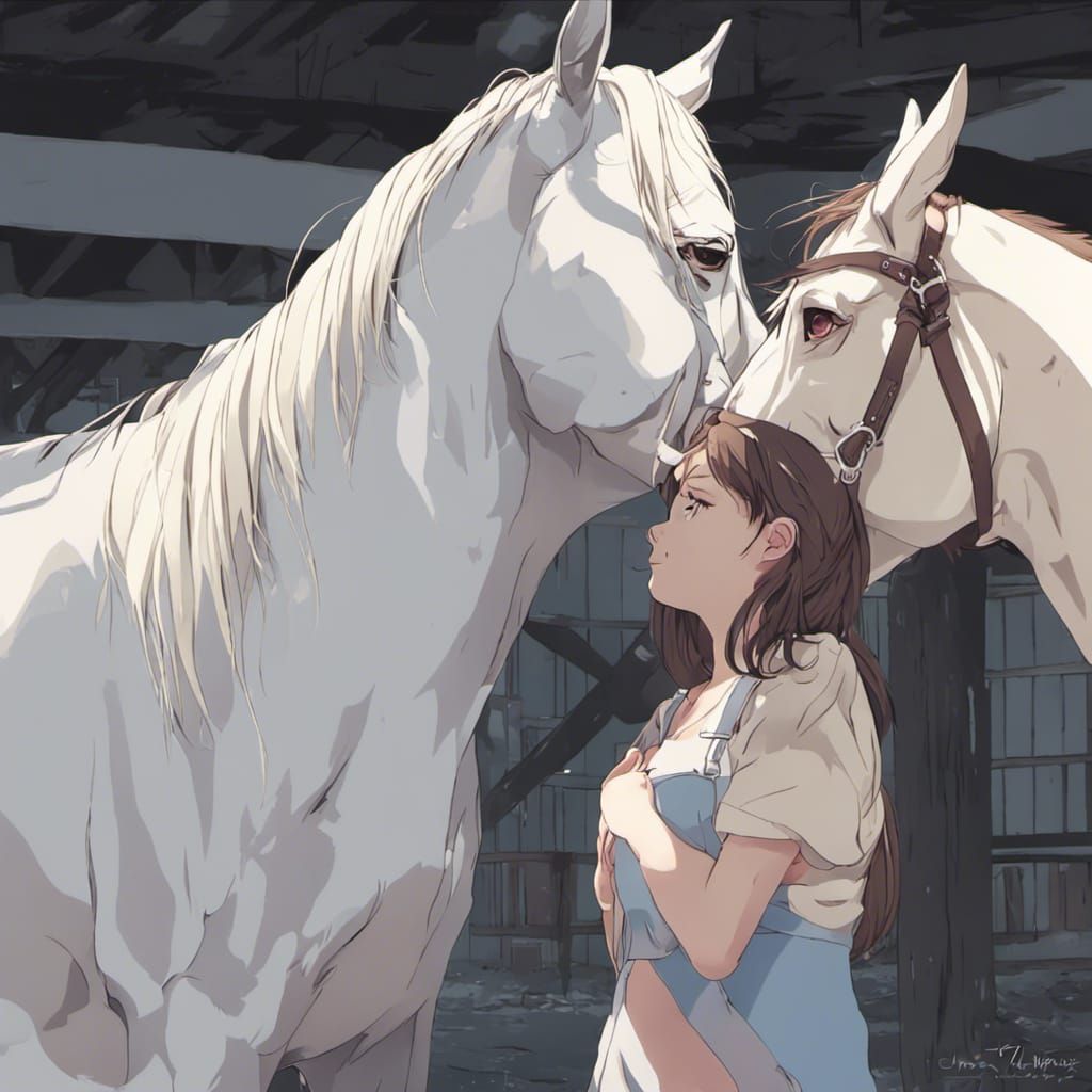 Girl Kissing Horse in Anime Style