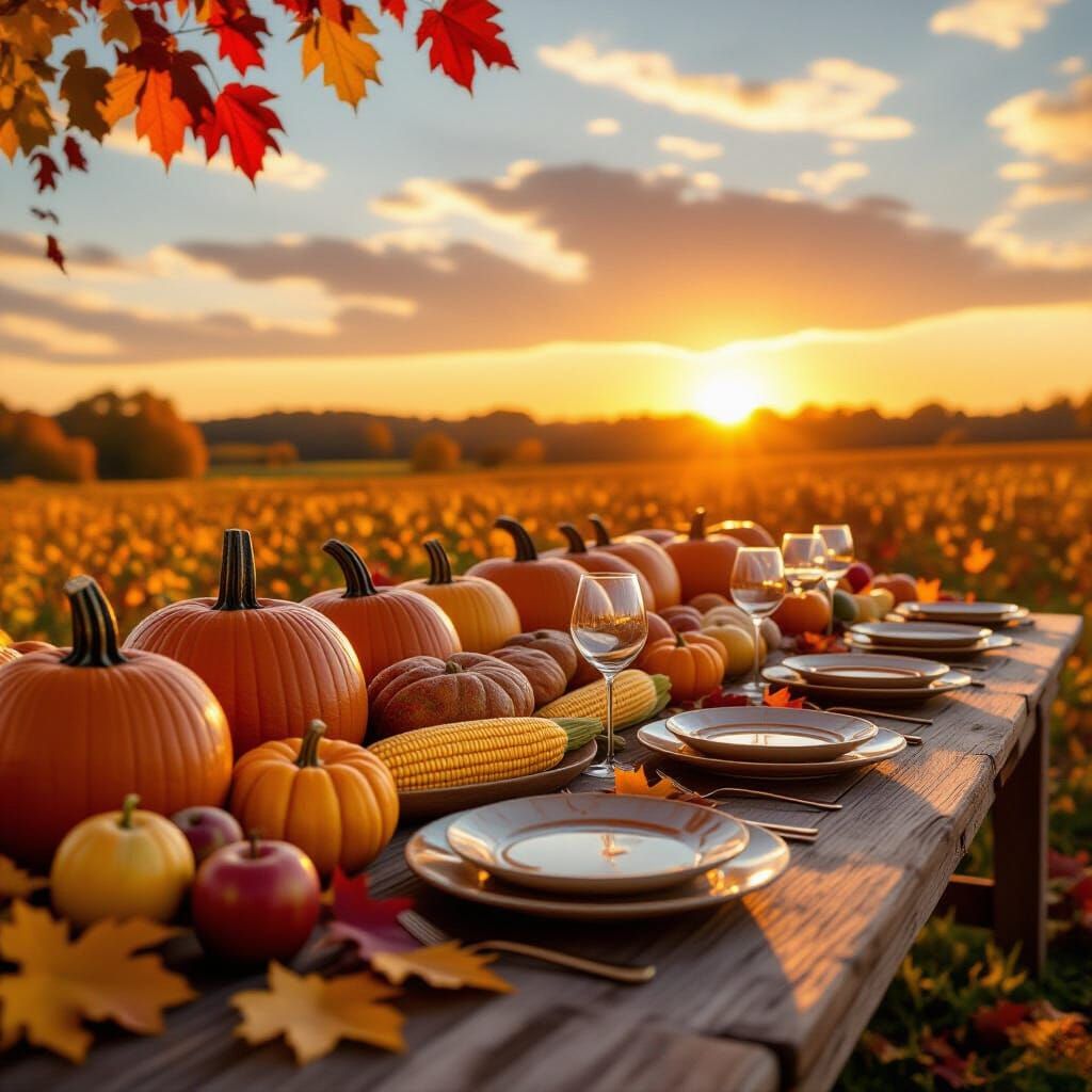 Festive Harvest Table Under Autumn Sky