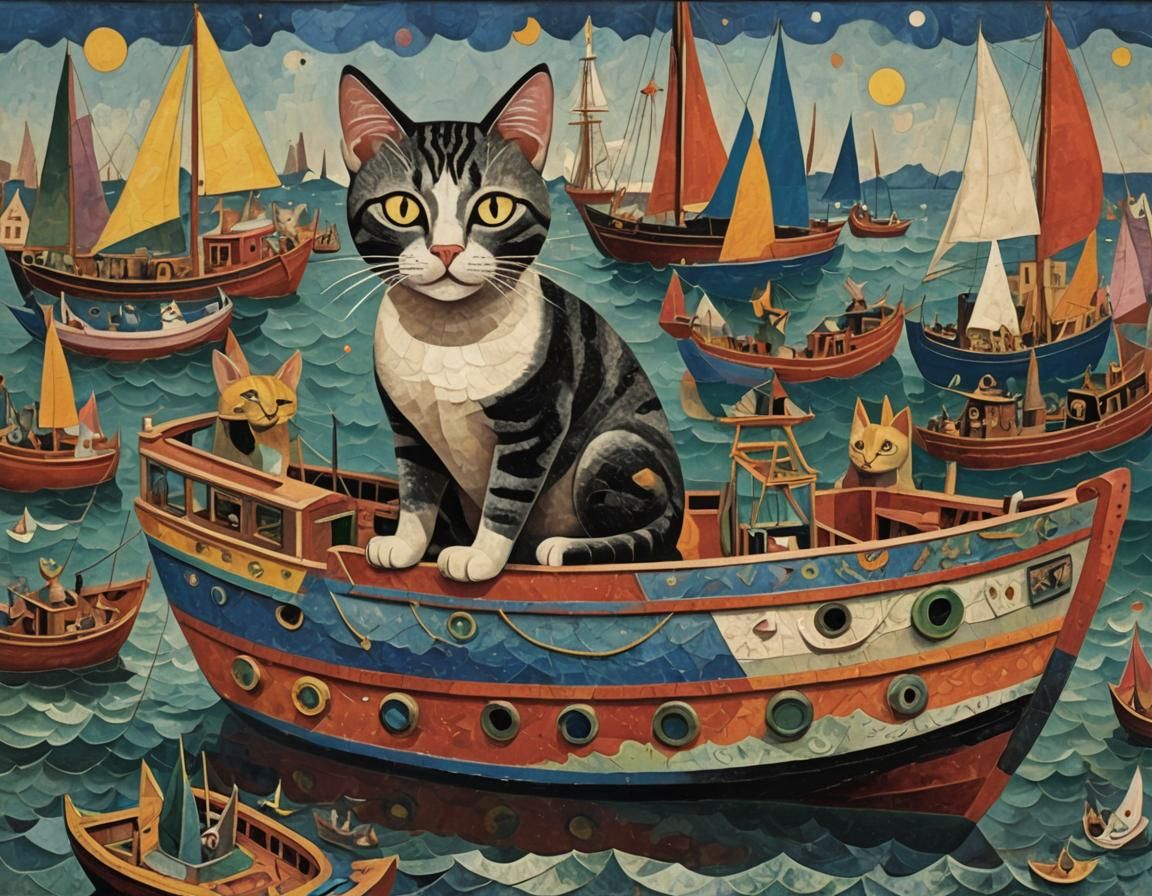 Cat on a Boat in 3D Style