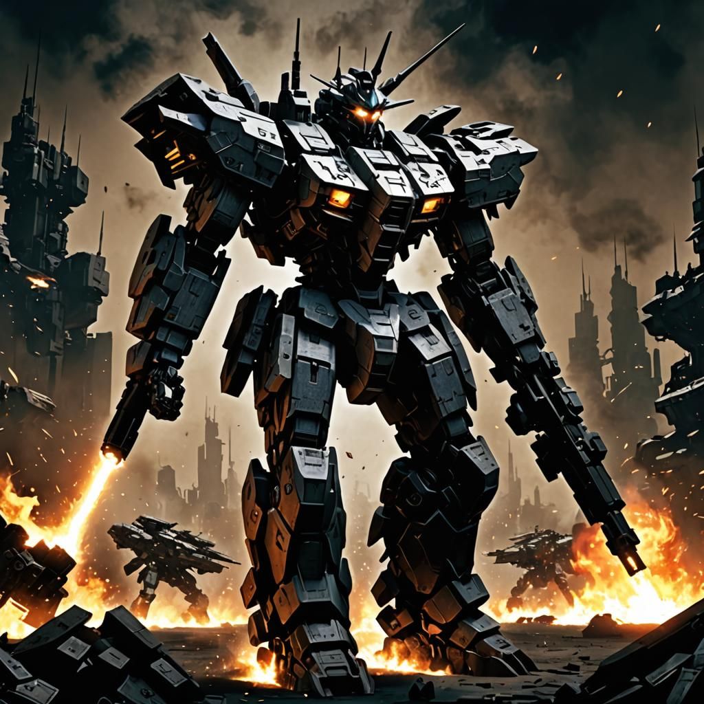 Silhouette Armored Core Engulfed in Flames