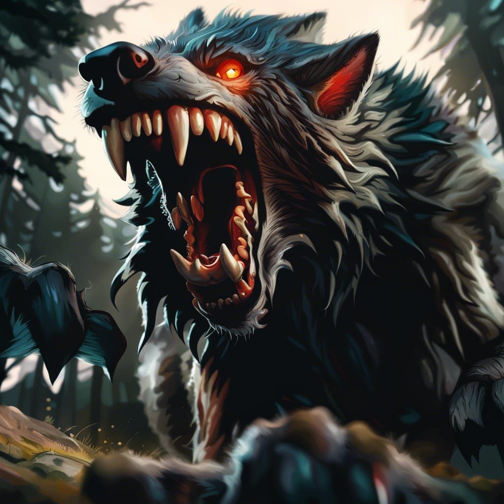 Hyperrealistic Werewolf with Claws and Teeth