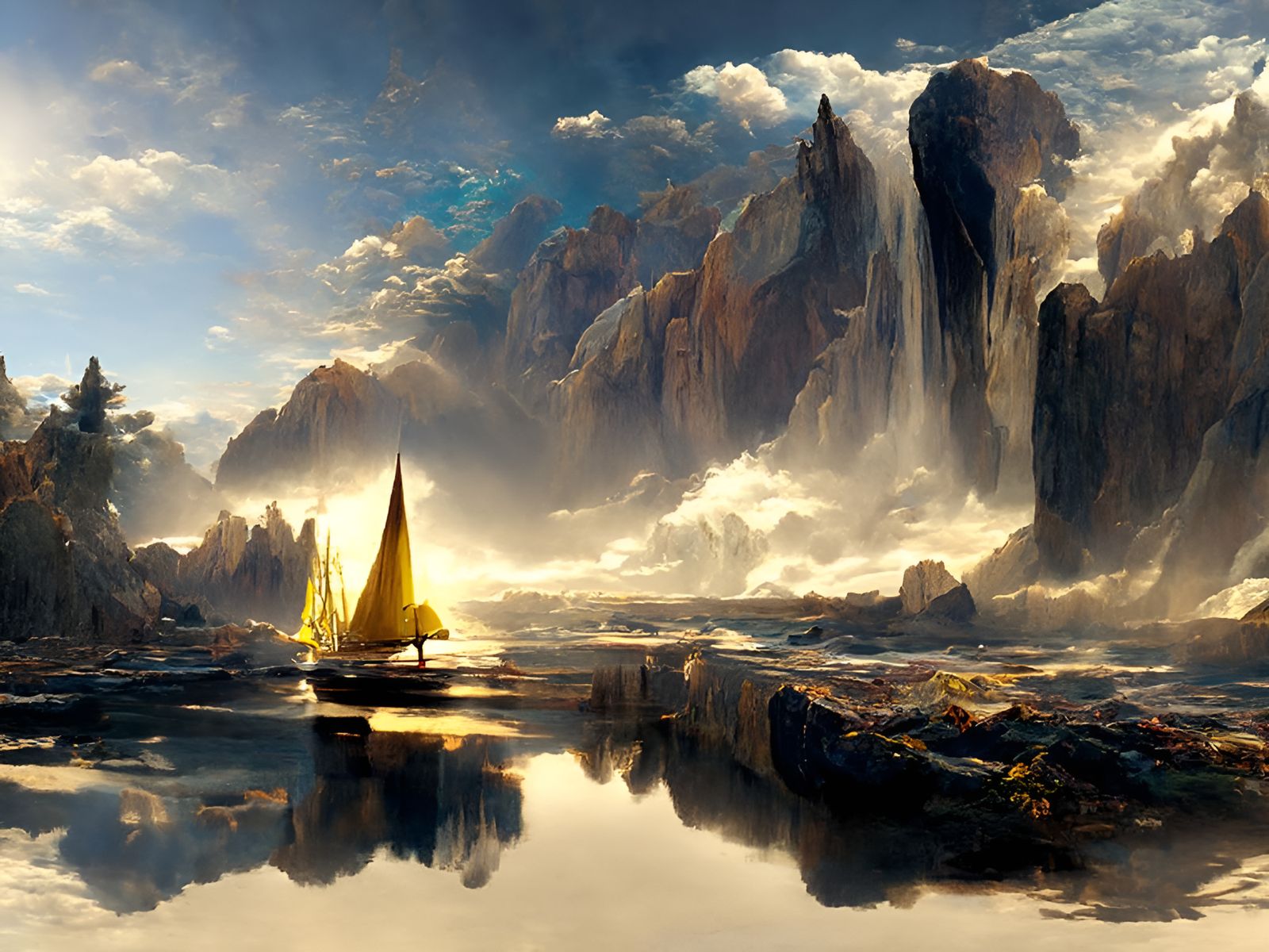 Ship Sails on Dark Seas in Romantic Style