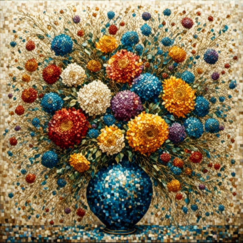 Floral Bouquet in Pointillism Mosaic Style