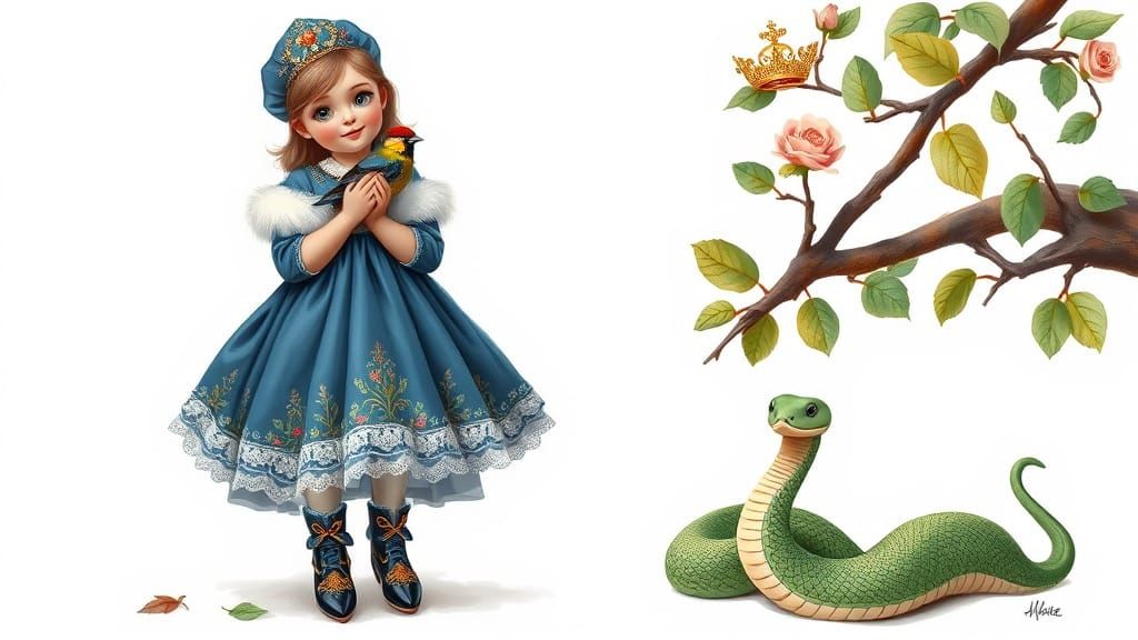 Gzhel Maiden with Bullfinch and Serpent