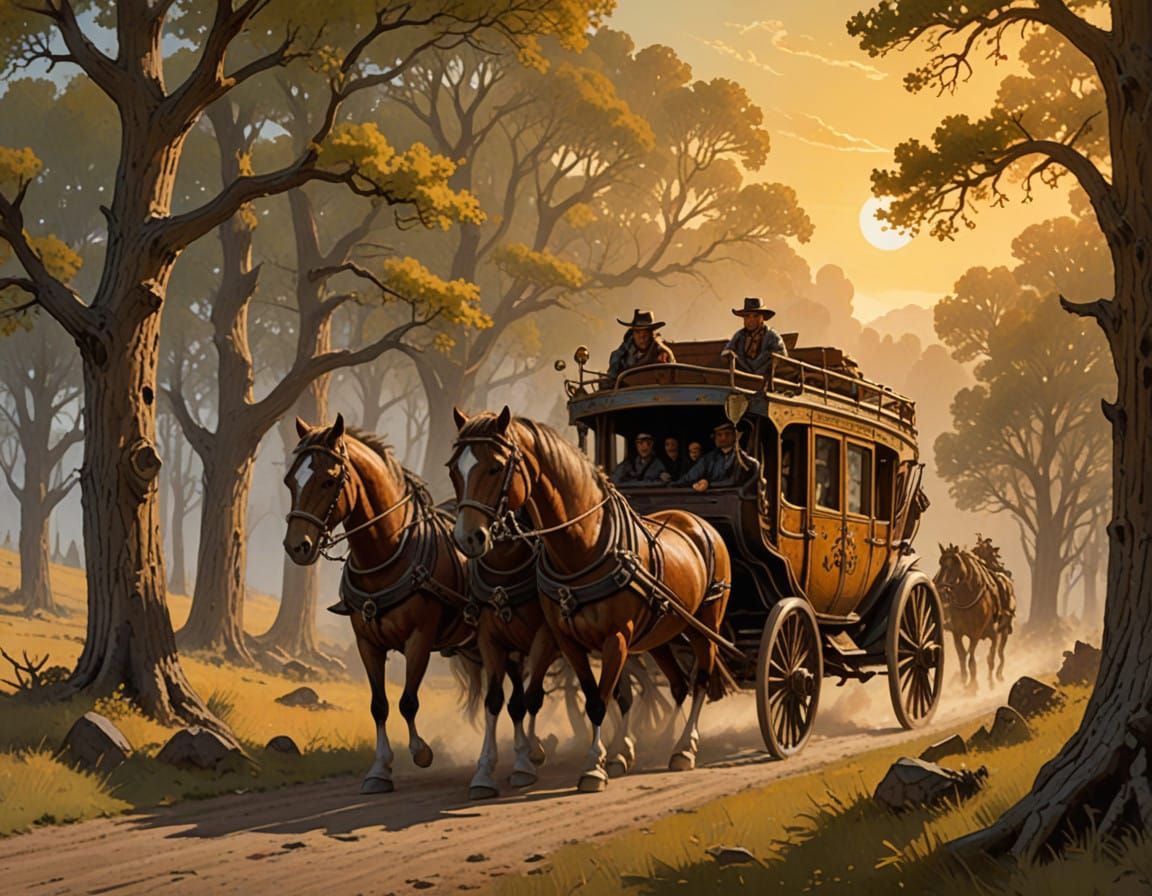 Vintage Stage Coach Rides Through Golden Plains