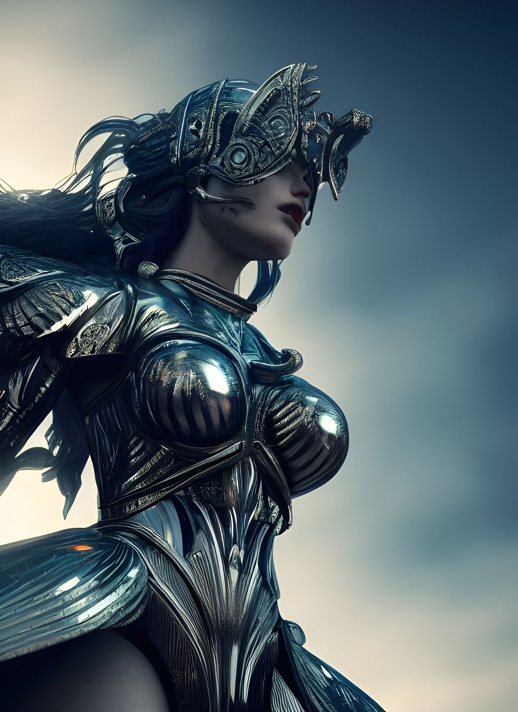 Steel Goddess in Underwater Art Nouveau Style