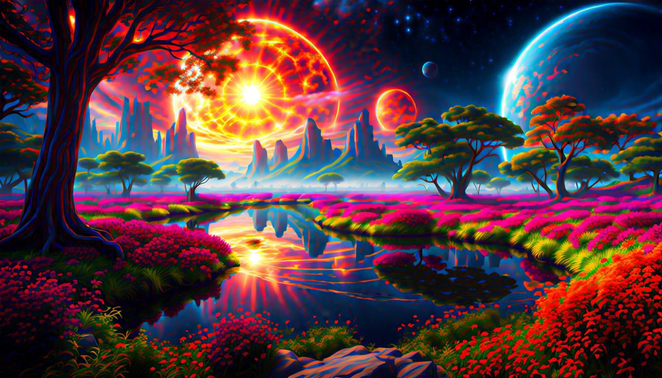 Colorful Landscape Under Solar Eclipse: 8K Concept Art