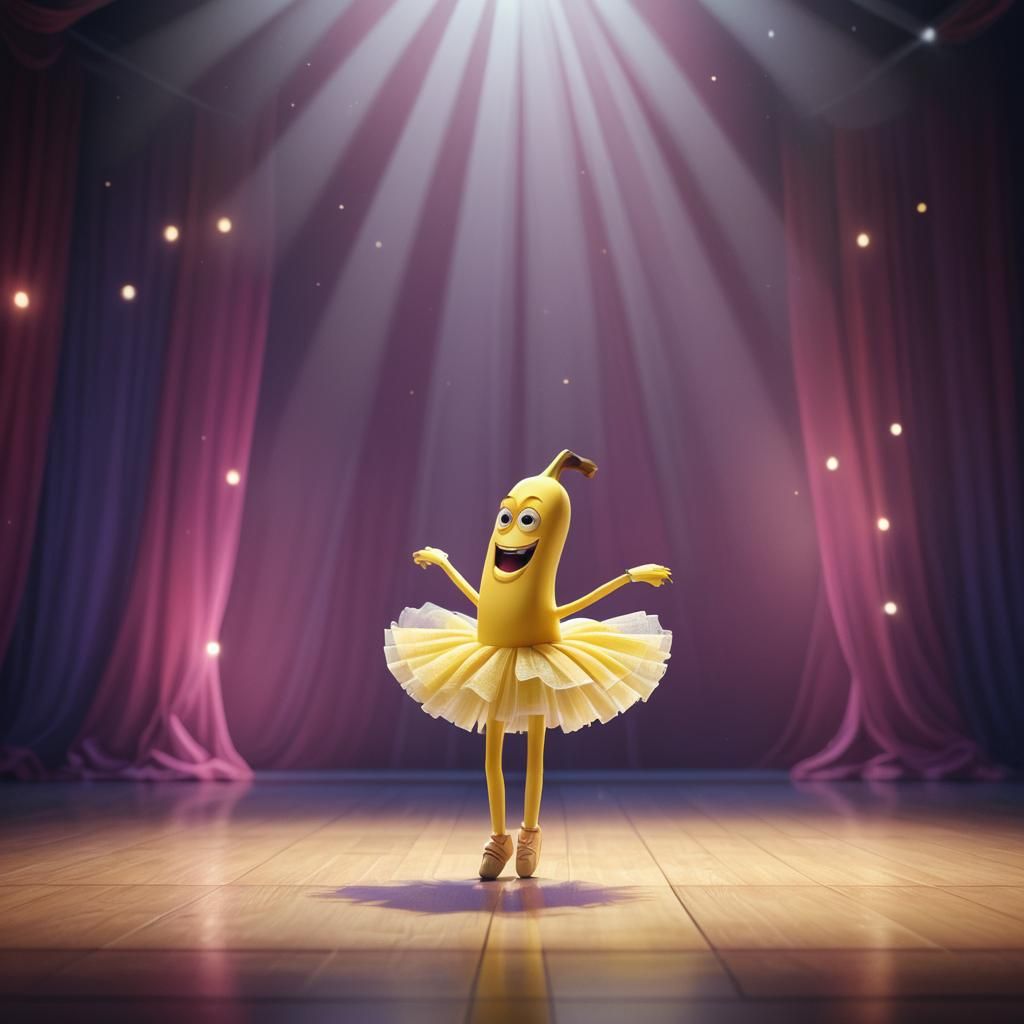 Cartoon Banana Ballerina in Pixar 3D Style
