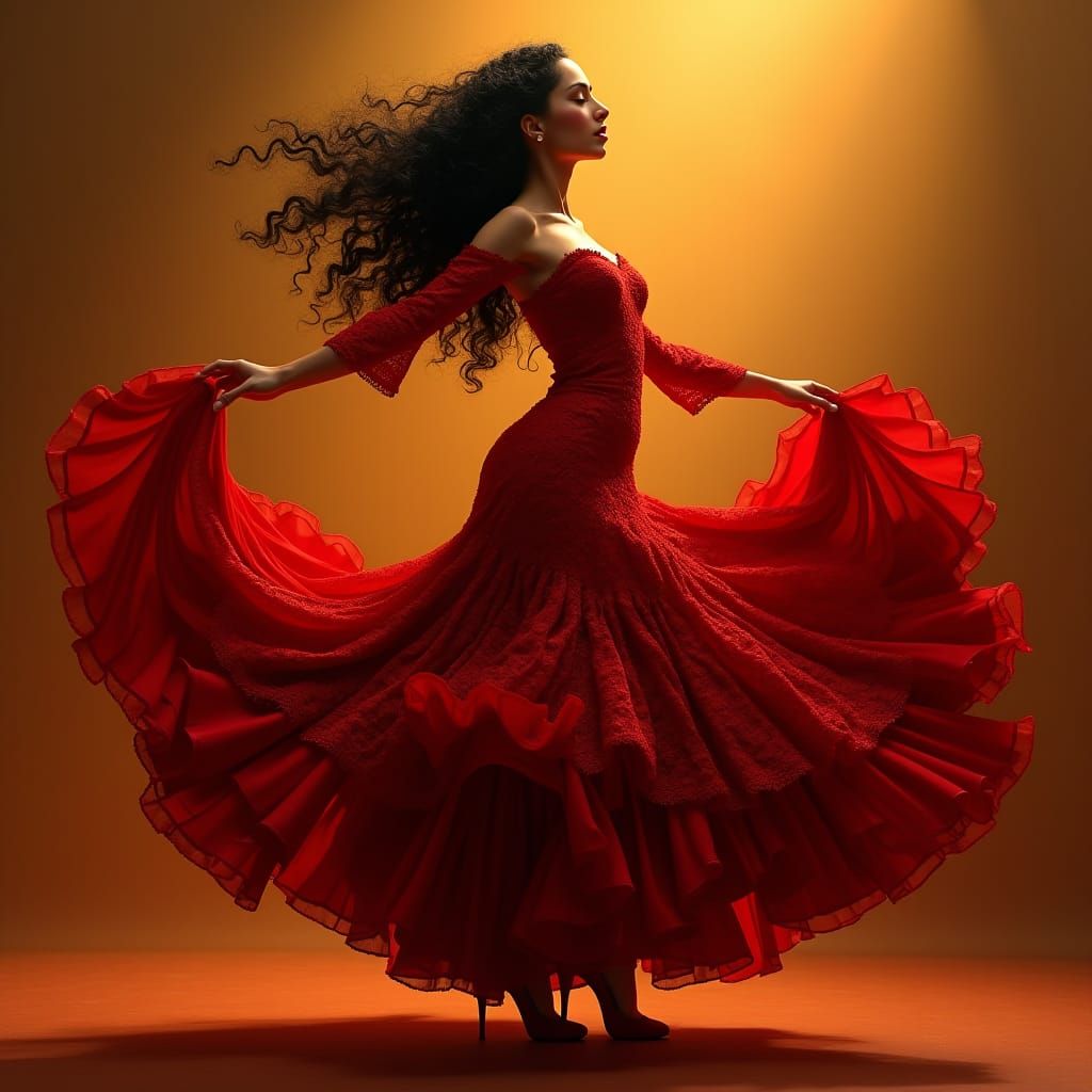 Flamenco Dancer in Red Dress, Digital Art