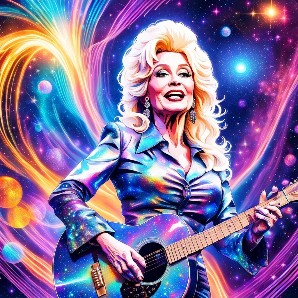 Dolly Parton Holographic Astral Illustration