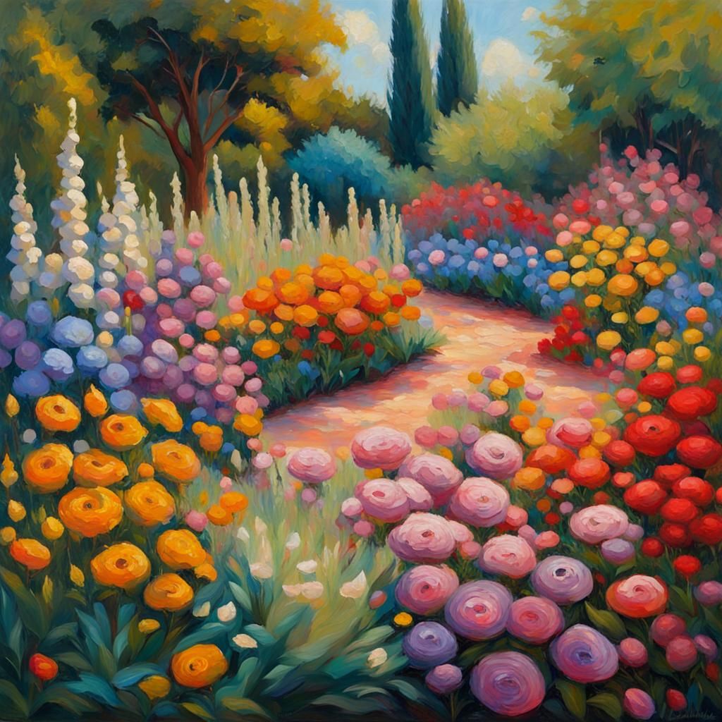 Colorful Flower Garden in Expressionist Style