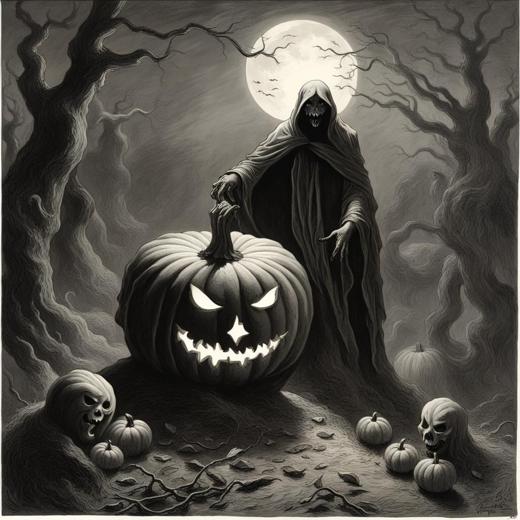 Haunted Pumpkin with Demonic Ghosts in Horror Style