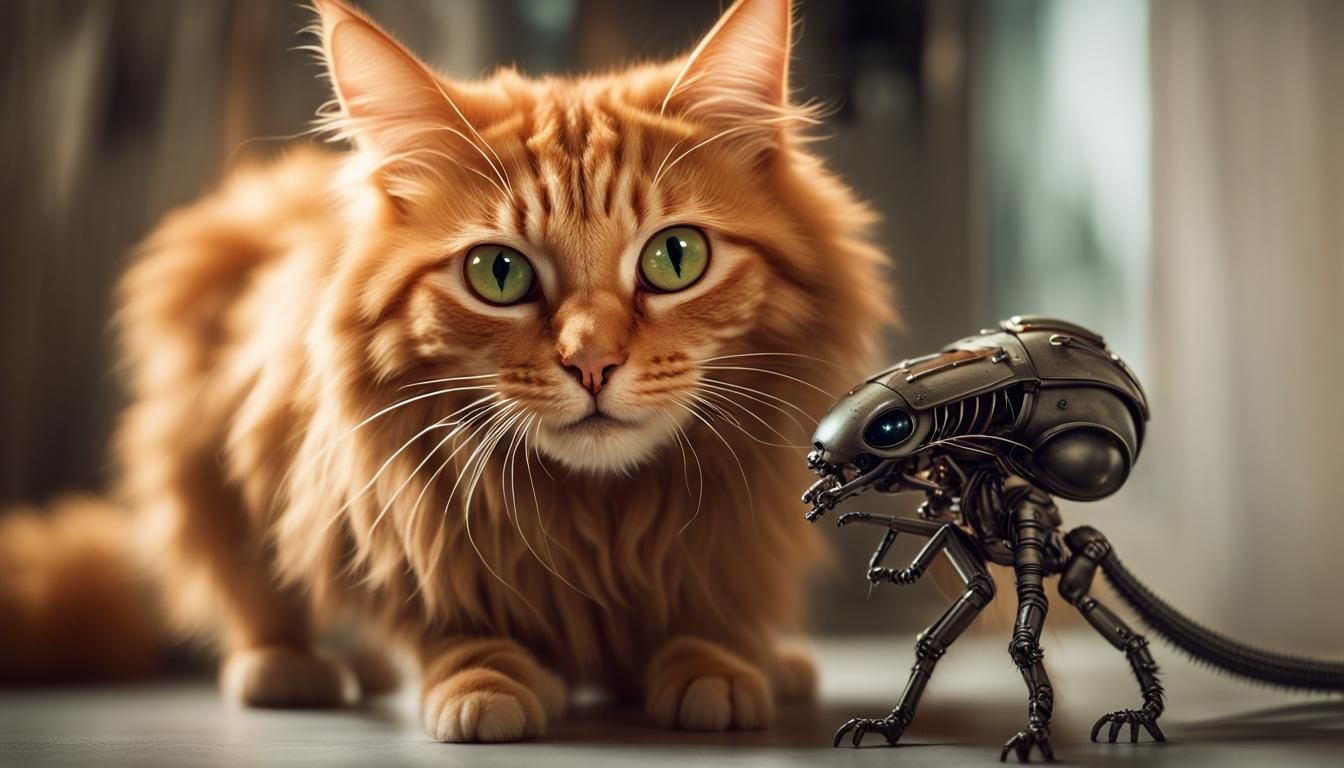 Jonsey cat playing with a miniature Alien Xenomorph