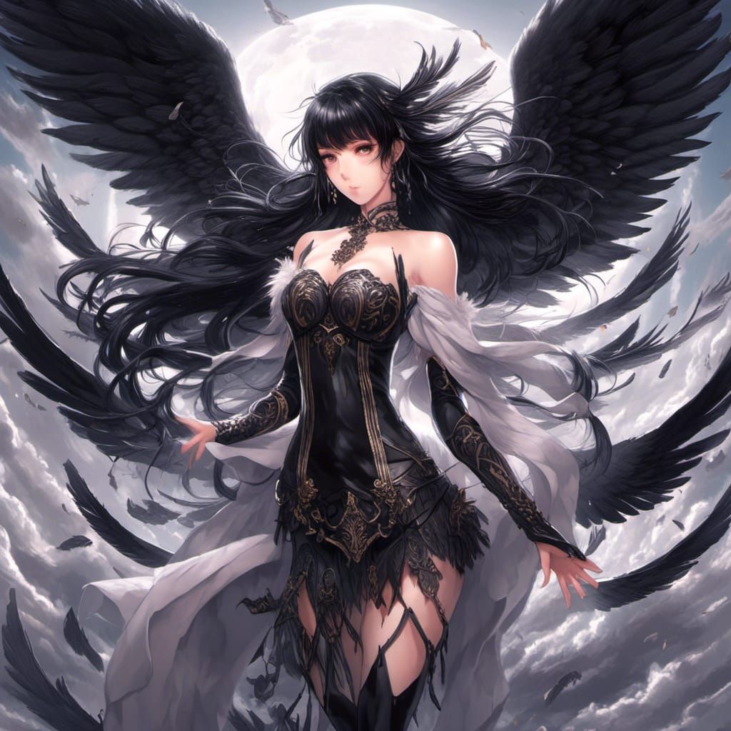 Anime Angel with Black Wings in 40K Style