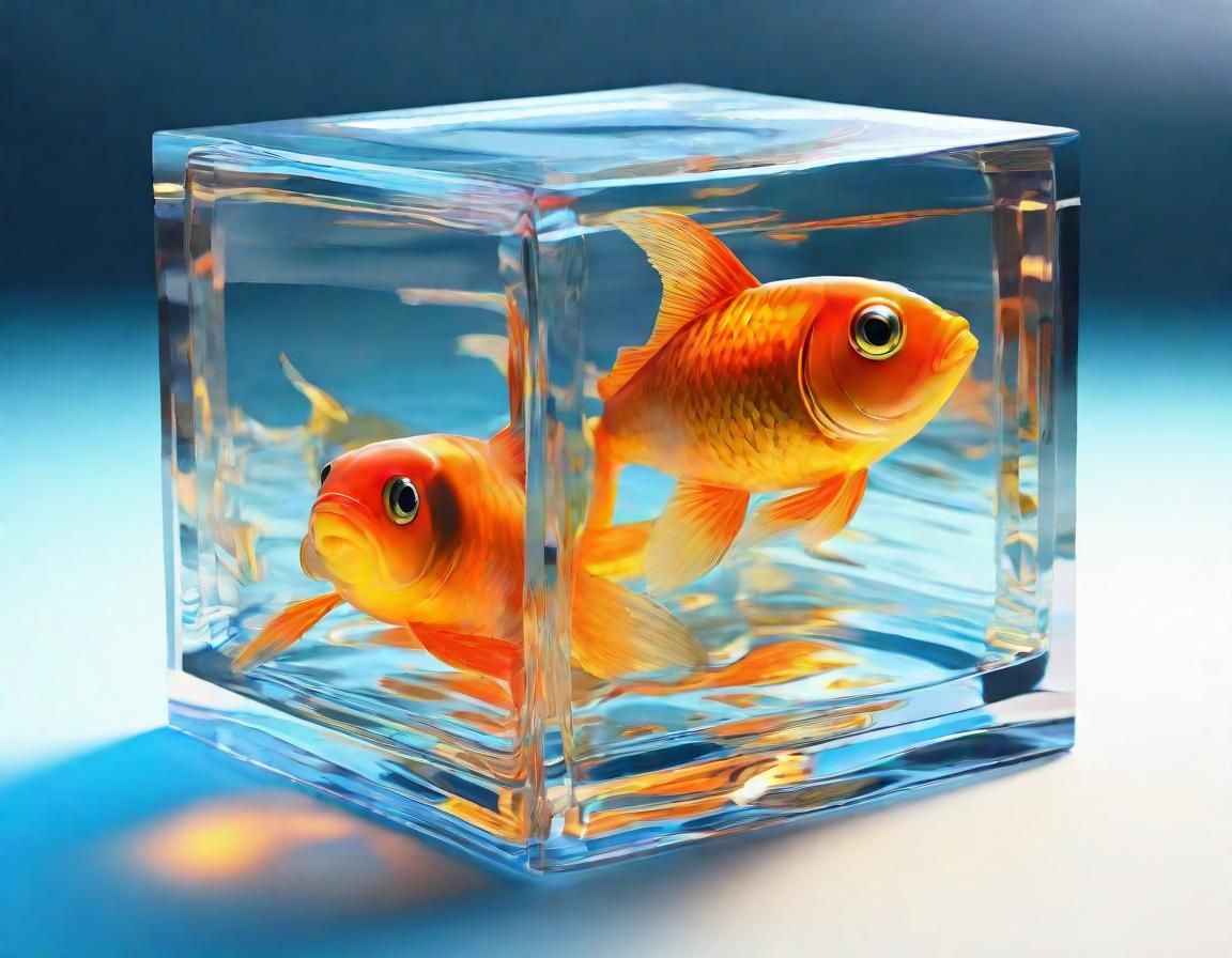 Goldfish in Cube: Cubist Digital Art with Vibrant Colors